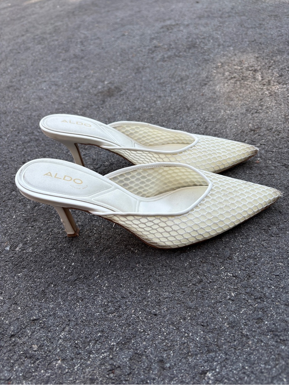 Aldo Cream Mesh Pointed-Toe Slip-On Mules